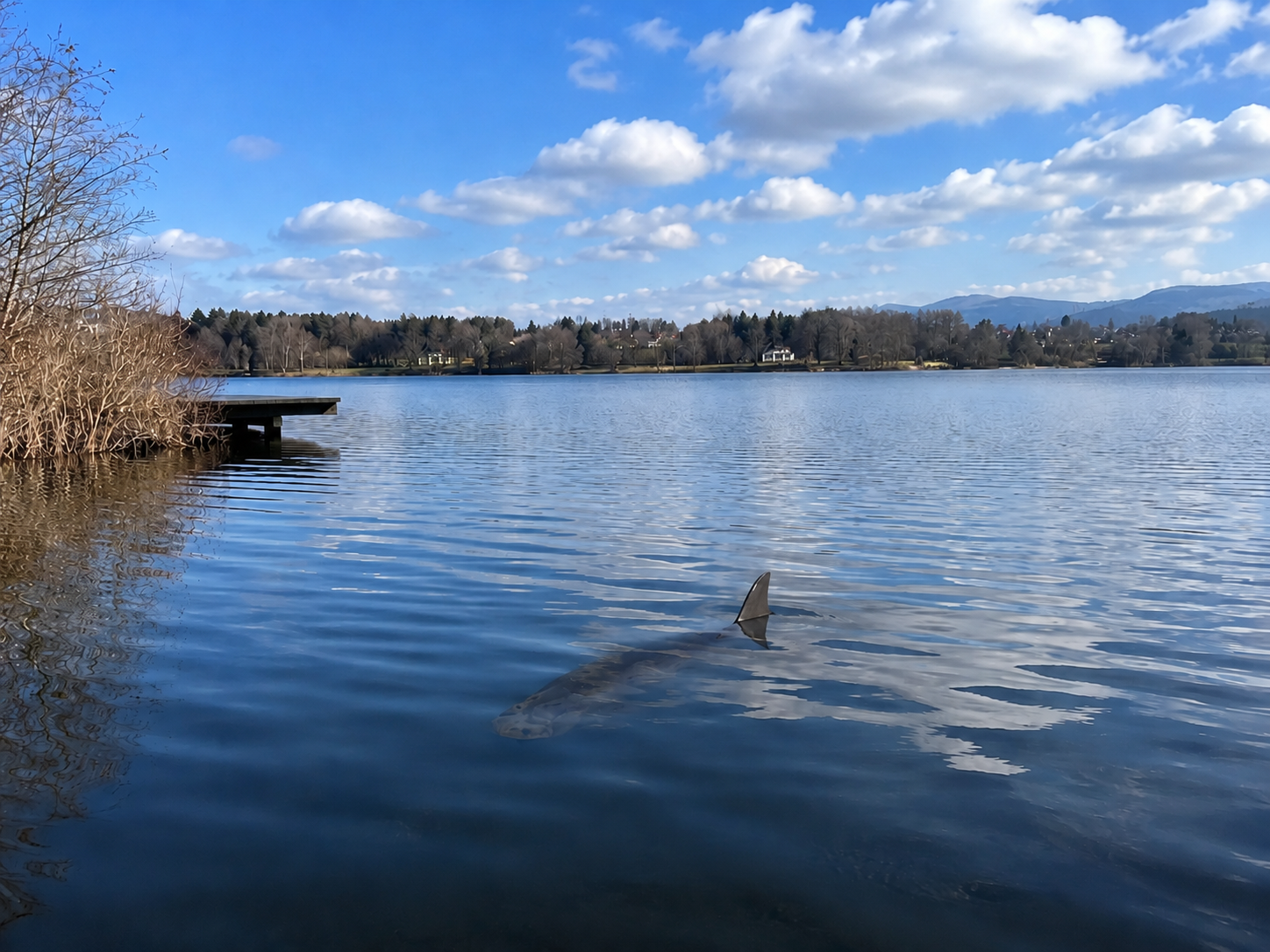 Dunkle Flosse im Burgäschisee